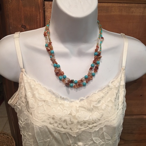 Multi color double strand necklace & earrings - Picture 2 of 6